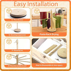 Rotary Pasta Drying Rack,Detachable Wood Pasta Rack with Pasta Molds & Stamps Ravioli with Pasta Cutter Wheel (4 pcs),Spaghetti Pasta Dryer Rack Collapsible Noodle Drying Rack Hanger Stand