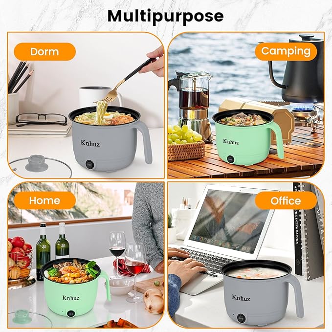 Hot Pot Electric With Steamer,Rapid Ramen Cooker,1.8L Mini Portable Self Heating Electric Pot For Cooking Noodles Steak Pasta,Shabu Shabu Hotpot Pot Electric Dorm Lazy Pot,Non-Stick Gray