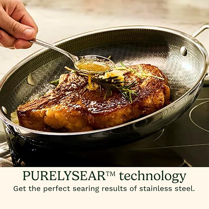 Cuisinart FusionPlus Hybrid Nonstick Stainless Steel Cookware Set, 5-Piece Skillet Cooking Set with PFAS-Free PURELYSEAR Ceramic Non Stick Technology, Scratch Proof, Cool Grip Handles, Dishwasher Safe