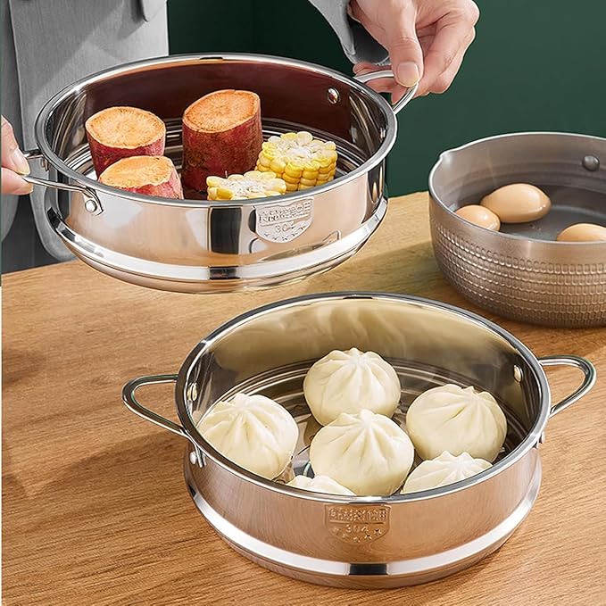 BinaryABC Stainless Steel Dumpling Steamer Basket for Pot,26cm Steamer Insert for Food Veggie Rice Noodle Roll (10.23INCH)