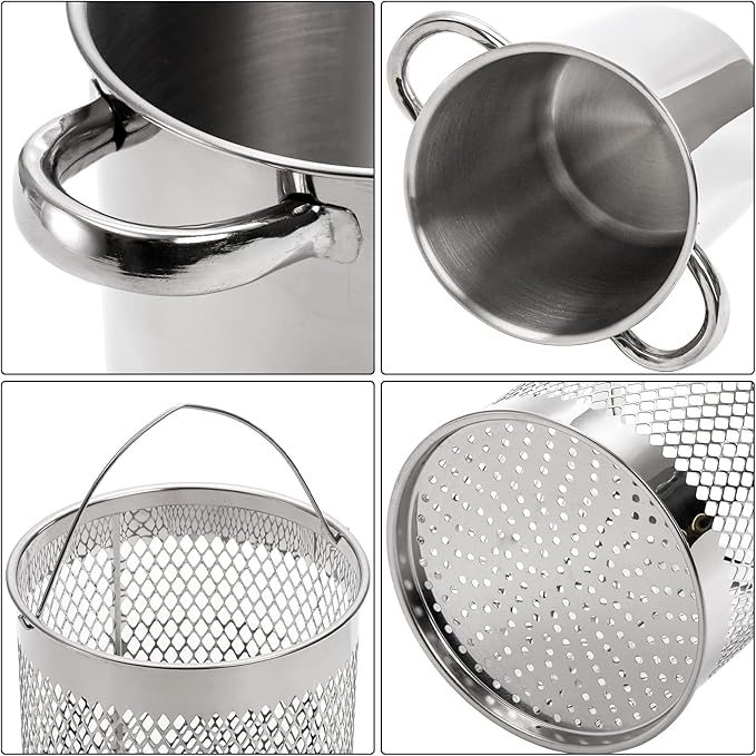 AVLA Asparagus Pot, 4 Quart Stainless Steel Steamer Cooker, Vegetable Asparagus Cooker with Removable Basket and Lid for Pasta, Spaghetti, Boiled Eggs, Shrimp, Oil Deep Fry Pan for French Fries