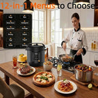 Simple Deluxe 6QT Electric Pressure Cooker, 16-in-1 & Non-Stick Stainless Steel Multi Cooker with 12 Presets for Slow Cook, Meat Stew, Steam, Sauté, Canning, Yogurt Maker, Dishwasher Safe, Black
