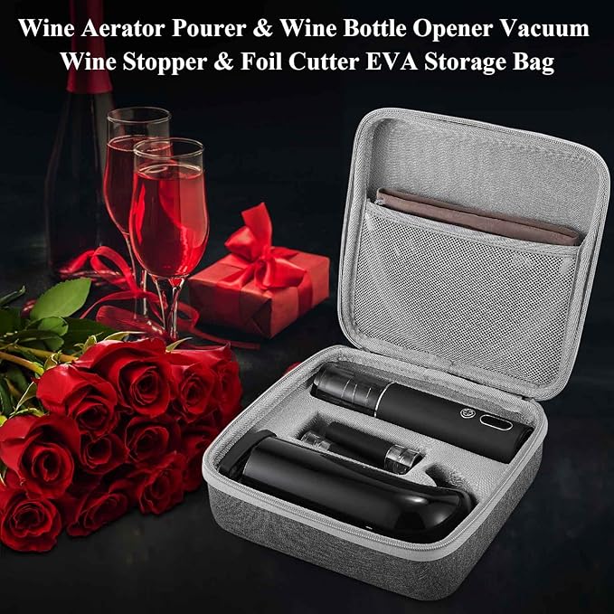 Wine Opener Christmas Day Gift Set with Electric Wine Bottle Opener, Wine Decanter&Wine Aerator and Pourer, wine stopper, Foil Cutter and EVA Storage Bag, Rechargeable and Automatic(Black)