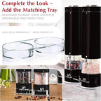 Electric Salt and Pepper Grinder Set - Battery Operated Stainless Steel Mill with Light (2 Black Mills) - Automatic One Handed Operation - Electronic Adjustable Shakers - Ceramic Grinders