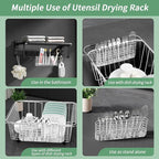Fanbsy 304 Stainless Steel Utensil Holder, Dish Drying Rack, Kitchen Utensil Organizer, Knife and Fork Drainage Rack, Kitchen Drainage Basket Accessories, with Hooks, Rust Proof