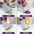 Urbanstrive Cheese Grater With Container, Professional Cheese Grater with Handle, Stainless Steel Graters for Kitchen Handheld, Box Grater with 4 Sides for Vegetables, Ginger, Potatoes (Purple)