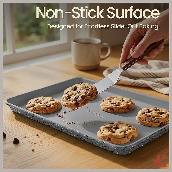 Bakken 8-Piece Stackable Bakeware Set – Ceramic Non-Stick, Oven-Safe Baking Sheets & Pans, PTFE/PFOA/PFOS-Free, Ergonomic Handles, Includes Cooling Rack – Healthy, Non-Toxic Baking Essentials