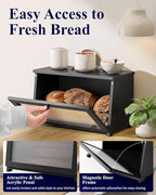 Kitsure Bread Box - Wooden Bread Box for Kitchen Countertop, Large Capacity Kitchen Countertop Organizer, Stylish Bread Storage with Window, Multi-functional Container, Black, 15.0"x8.3"x9.1" (1T)