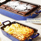 7 x 4 Au Gratin Baking Dishes for Oven Safe and Microwave Cooking and Baking, 2 piece, Heat Resistant Ceramic with Handles for Serving, Small Casserole Dish Set for 1 or 2 person servings, Blue