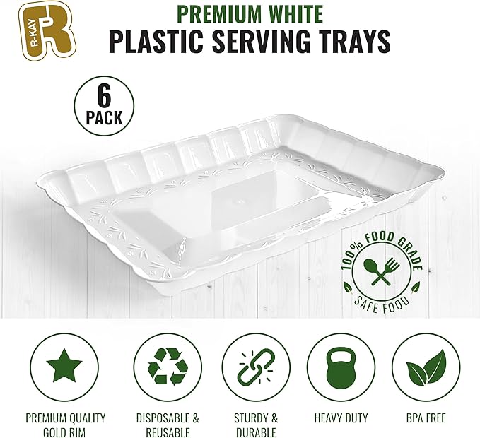 6 Pack White Serving Tray - 9 x 13 Inch, Heavy Duty White Serving Trays and Platters for Party - Premium Serving Platters