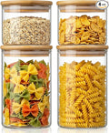 32oz & 21oz - 4 Pack Glass Jars with Bamboo Lids, Glass Pantry Storage Containers with Airtight Lids, Round Air Tigh Food Storage Canisters for Cereal, Pasta, Flour, Sugar, Best for Kitchen Organizer