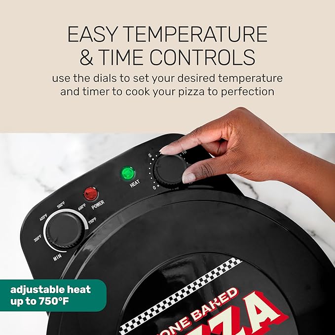 Homecraft Stone Baked Pizza Oven – 12in Woodfired Style Indoor Electric Countertop Pizza Maker – Ceramic Stone & Stainless Steel Peel – Variable Temp Control to 750°F – Homemade Pizza in Minutes-Black