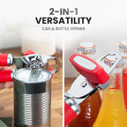 Zulay Kitchen Heavy Duty Stainless Steel Can Opener Manual with Bottle Opener - Rust Proof Manual Can Opener With Turn Knob & Comfy Soft Grip Handles - Cherry Red