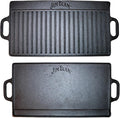 Jim Beam Pre Seasoned Heavy Duty Construction Double Sided Cast Iron Griddle Pan with Superior Heat Retention, 20"x1"x9", Black (JB0168)