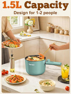 Topwit Hot Pot Electric with Steamer, 1.5L Ramen Cooker, Non-Stick Sauté Pan, Portable Cooking Pot, Electric Cooker with Dual Power Control, BPA Free, Over-Heating & Boil Dry Protection, Green