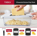 Fullstar Mandoline Slicer for Kitchen, Fruit Cutter, Cheese Grater, Cucumber Slicer, Veggie Spiralizer, Food Cutter & Kitchen Gadgets & Gifts with Safety Glove (9 in 1, White)
