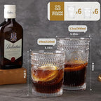 Vintage Drinking Glasses Set of 12, Textured Clear Striped Glass Cups-6 Highball Glasses 12oz & 6 Rocks Glasses 10oz, Mixed Glassware Set, Mojito Cups, Cocktail Glass, Iced Coffee Cup