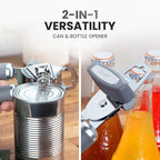 Zulay Kitchen Heavy Duty Stainless Steel Can Opener Manual with Bottle Opener - Rust Proof Manual Can Opener With Turn Knob & Comfy Soft Grip Handles - Gray