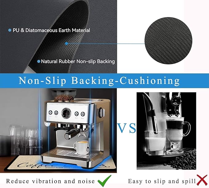 Coffee Mat for Countertops ,Coffee Bar Accessories Fit Under Coffee Maker Espresso Machine, Absorbent Hide Stain Rubber Mat for Countertop ,Dish Drying Mat for Kitchen Counter (D-Beige, 12"x19")