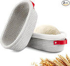 Dimpola Banneton Bread Proofing Basket - Cotton Oval Banneton Basket Set of 2 Sourdough Proofing Baskets Round Proofing Bowls Handmade Rattan Baskets and Liners