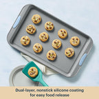 Pyrex (3-Piece) Metal Cookie & Muffin Sheet Bakeware Set, Lightweight Stainless Steel Baking Trays with Heatsafe Silicone Handles, Cookie Muffin Sheet Baking Pan, Cerulean