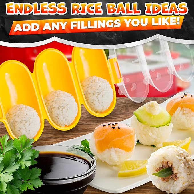 Rice Ball Mold Set – 2 Pack Easy Rice Ball Maker Mold, Sushi & Onigiri Maker with Paddle Spoon for Temari Sushi, Yaki-Onigiri, Omusubi – Three-Ball Molds for Bento, Snacks & Creative Meal Presentation