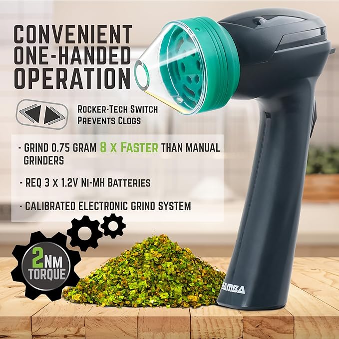 Mamba Lite Electric Herb Grinder, USB Rechargeable Herb & Spice Grinder for Dried Herbs, One-Hand Automatic Kitchen Herb Mill, Portable Spice Grinder with Cleaning Tools, 0.75 g Capacity, Green