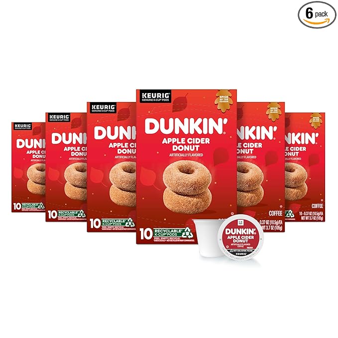 Dunkin’ Apple Cider Donut Artificially Flavored Coffee, Keurig K-Cup Pods, 10 Count Box (Pack of 6)