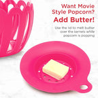 Ecolution Patented Micro-Pop Microwave Popcorn Popper with Temperature Safe Glass, 3-in-1 Lid Measures Kernels and Melts Butter, Made Without BPA, Dishwasher Safe, 3-Quart, Hot Pink