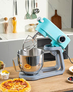 All-Metal Stand Mixer 5.3-Quart - Professional Kitchen Electric Food Mixer with Stainless Steel Mixing Bowl & Attachments for Baking, Dough & Cake, 8-Speed Control & Timer (Blue)