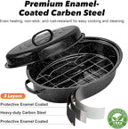 15” Roaster Pan with Lid and Rack, Small Enamel Roaster Pan with Oval Roasting Rack, Granite Baking Pot for Chicken Turkey Lamb, Heat Resistant, Oven/Dishwasher/All Stovestops Compatible