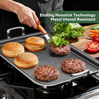 Cooker King 19 x 13 Inch Hybrid Honeycomb Stainless Steel Double Burner Griddle Pan, 3-Ply Nonstick Flat Top Grill Plate & Rectangular Roasting Pan, Metal Utensil Safe, Induction Ready, Oven-Safe