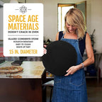 Heritage 15" Ceramic Pizza Stone Set - Non-Stick, Stain-Free with Bonus Cutter - Black