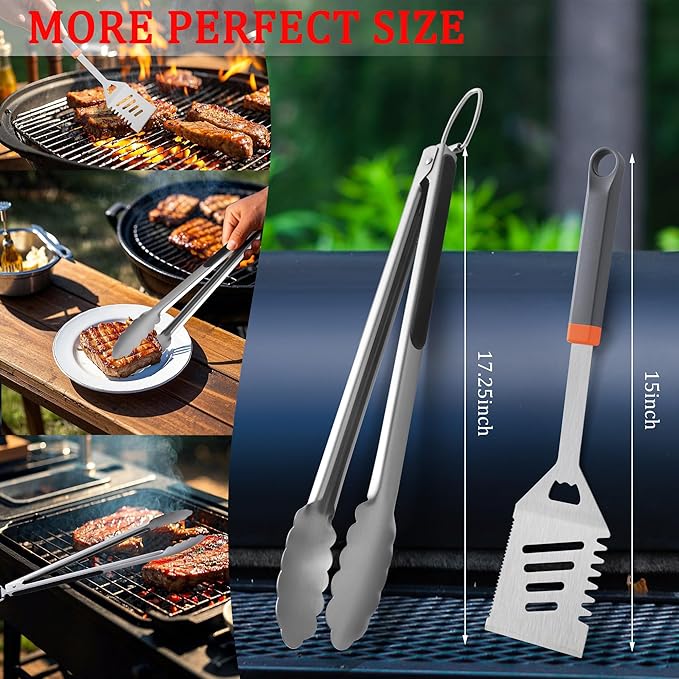 5-Piece Grill Tools Set, BBQ Grilling Accessories with Spatula, Tongs, Portable Grill Utensils Set with Hooks & Storage Apron, Stainless Steel Grilling Tools Kit, Gifts for Men Dad