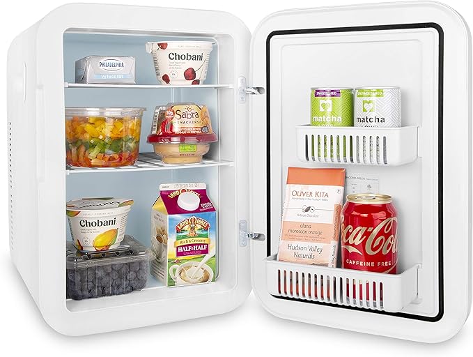 Cooluli 20L Mini Fridge For Bedroom - Car, Office Desk & College Dorm Room - Glass Front & Digital Temperature Control - Small 12v Refrigerator for Food, Drinks, Skincare, Beauty & Breast Milk (Pink)