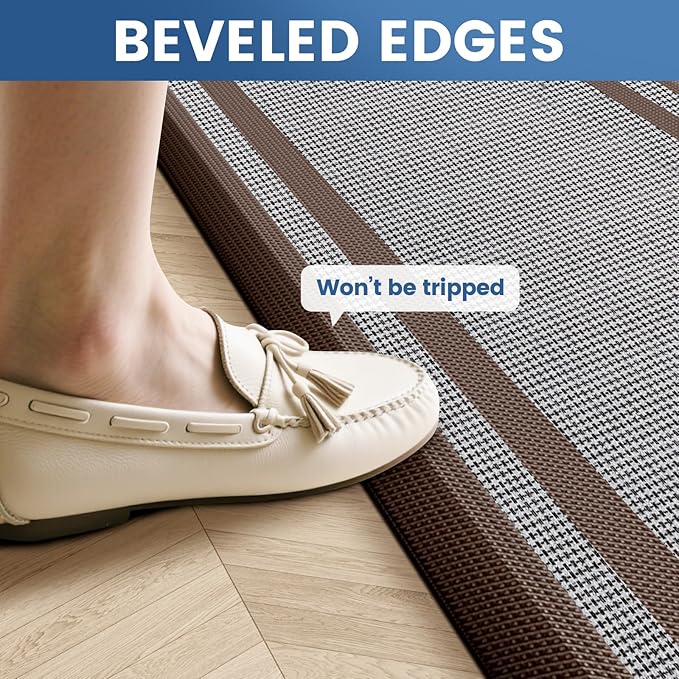 KitchenClouds [2 PCS Kitchen Rugs Cushioned Anti-Fatigue Kitchen Mats for Floor Waterproof Kitchen Rug Set Non-Slip Comfort Standing Mat for Office, Sink, Laundry 17.3"×29"+17.3"×47",Chocolate