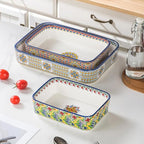 Casserole Dishes for Oven, Ceramic Baking Dishes Set of 3, Rectangular Lasagna Pans, Ceramic Bakeware Set for Baking, Roasting and Serving - Boho Style