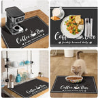 CooRug Absorbent Coffee Mat, Fashion Dish Drying Mat for Kitchen Counter Coffee Bar Accessories Espresso Machine Dish Rack 16" x 24" Black