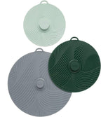 Goodful Universal Silicone Lids for Pots and Pans, Heat Safe, Reusable Suction Seal Covers for Bowls, Pots, Cups- Food Grade, Dishwasher Safe, 3 Piece, Gray, Green and Sage