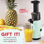 DASH Deluxe Compact Masticating Slow Juicer, Easy to Clean Cold Press Juicer with Brush, Pulp Measuring Cup, Frozen Attachment and Juice Recipe Guide - Aqua