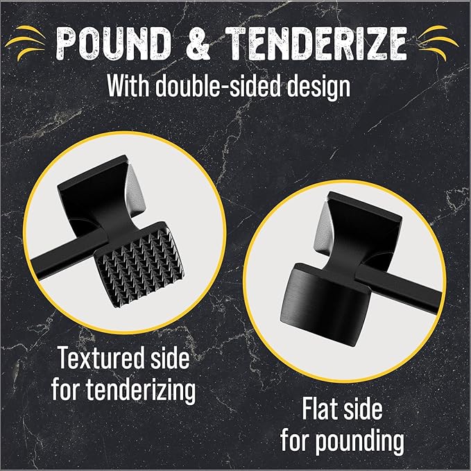 ﻿Checkered Chef Meat Tenderizer Tool, 2 Pack - Dishwasher Safe Metal Kitchen Mallet for Tenderizing Chicken, Beef, Pork & Nuts with Non-Slip Grip