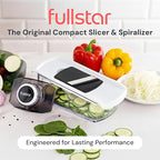 Fullstar Mandoline Slicer for Kitchen, Fruit Cutter, Cheese Grater, Cucumber Slicer, Veggie Spiralizer, Food Cutter & Kitchen Gadgets & Gifts with Safety Glove (6 in 1, Clear)
