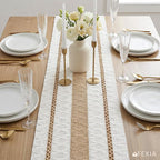 FEXIA Boho Table Runner for Hoilday Spring Home Decor Farmhouse Rustic Table Runner Macrame Burlap Coffee Table Decor House Decoration for Living Room Bridal Shower (12x72 Inches)