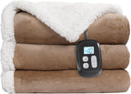 Electric Heated Blanket Twin Size - 62"x84", Soft Flannel Heating Blanket, 10 Heating Levels, 1-12 H Auto Shut Off, Breathable Warm and Washable for Bed, Light Brown