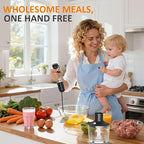 Sunvivi Cordless Hand Blender: 1000W 12-Speed Electric Stick Mixer with 10 Accessories, 600ML Chopper, Whisk, Milk Frother for Smoothie, Soup, Puree, Immersion Blender Set, Black