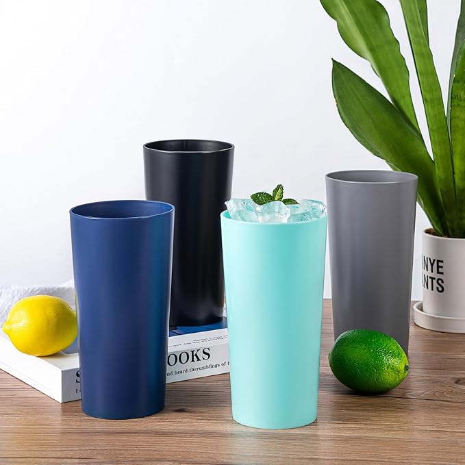 26-ounce Plastic Drinking Glasses Stackable Tumblers Water Cups Mixed Drinkware set of 8 Black, Reusable Shatter-resistant Dishwasher Safe