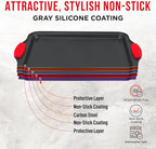 Nonstick Cookie Sheet Pan Carbon Steel Oven Tray Sheet Pan with Red Silicone Handles -Small Bakeware Pan Tray with Gray Coating Inside & Outside