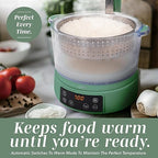 COOK WITH COLOR 3L Glass Mini Low Carb Rice Cooker – Holds 2 Cups Raw/Makes 6 Cups Cooked with Auto Lift Filter Basket, Hotpot & Steamer for Rice, Grains, Digital Panel with Keep Warm, Dark Sage