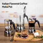 9 Cup Glass Clear Moka Pot Thickened 304 Stainless Steel Stovetop Espresso Maker Italian Coffee Machine 450ml 15oz Classic Mocha Cafe Greca Coffee Suitable for Gas Induction