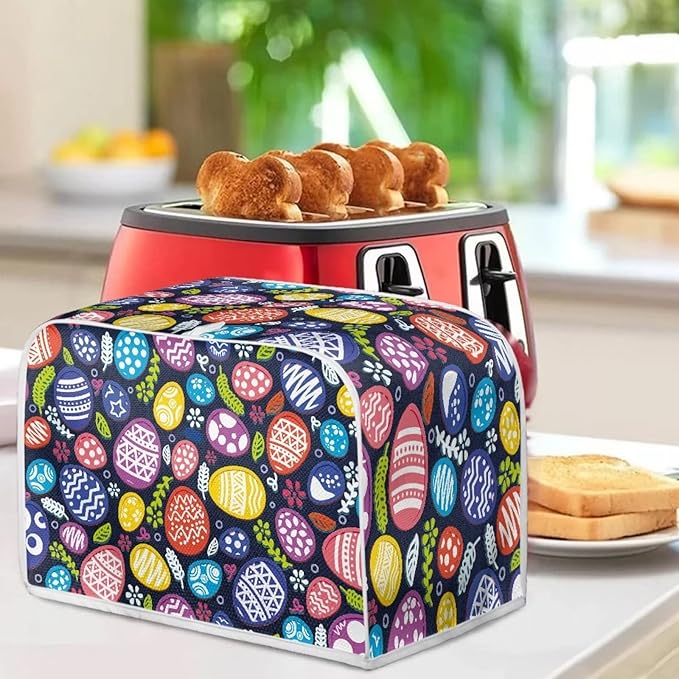 JEOCODY Easter Toaster Cover Egg Print Toaster Covers 2 Slice Wide Slot Dustproof Fingerprint Protectors and Greasy Protection Anti-sputtering Machine Washable Women Gift